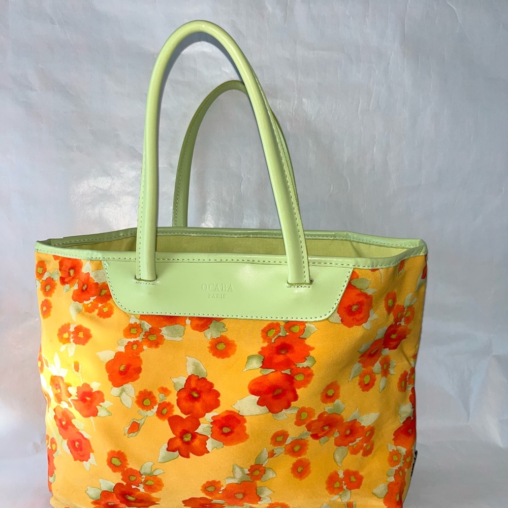 OCABA Paris Lime Green & Orange Floral Reversible shoulder bag Spring Summer